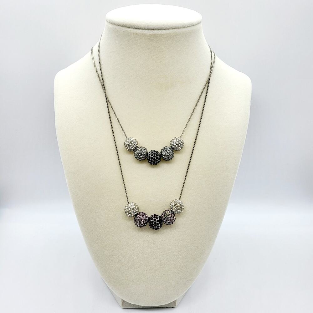 NY Crystal Five Ball Sphere Silver Toned Adjustable Necklaces Multicolored LOT 2